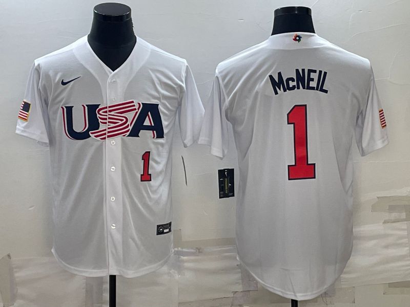 Men 2023 World Cub USA #1 Mcneil White Nike MLB Jersey4